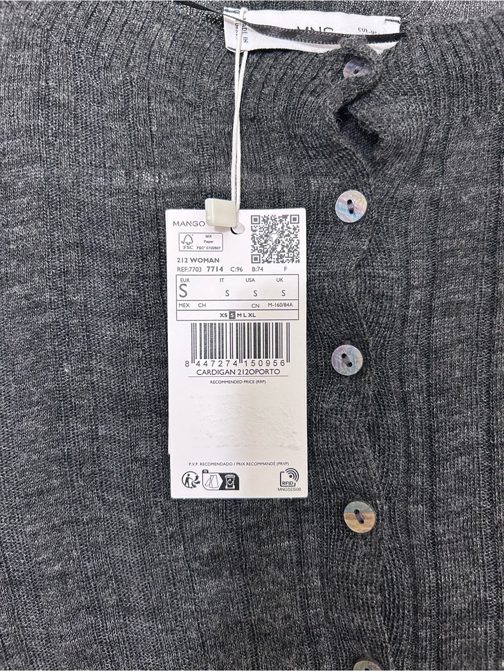 Mango Dark Grey Ribbed Knit Button-Front Cardigan - Picture 6 of 9